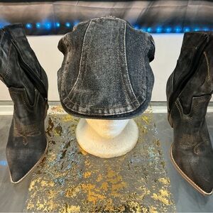 Black Denim Cap and Boots Set